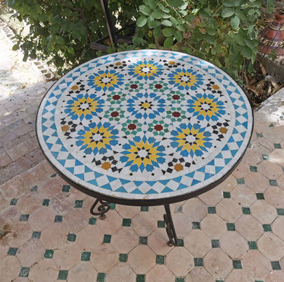 Picture of CUSTOMIZABLE Mosaic Table - Crafts Mosaic Table - Mosaic Table Art - Mid Century Mosaic Table - Handmade Coffee Table For Outdoor & Indoor | Mid Century Mosaic Engraved Coffee Table | Table For Outdoor & Indoor | Moroccan Style Artwork