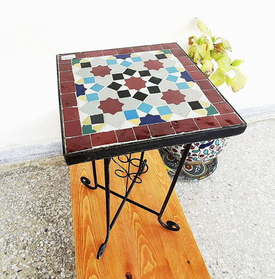 Picture of Garden Patio Handmade Outdoor Decor Table - Outdoor Indoor - CUSTOM Mid Century Table- Farmhouse Handmade Colorful Artwork | Mid Century Outdoor Decor Table