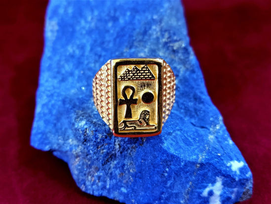 Picture of Real Gold Egyptian Ankh Sphinx Pyramid Unique Ring