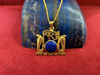 Picture of Egyptian Gold Filled Silver Unique Lapis Lazuli Eye Of Ra Flanked By Wadjet Sun Disc Necklace