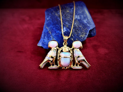 Picture of Opal Gold Scarab Flanked By Two Horus Gods Necklace