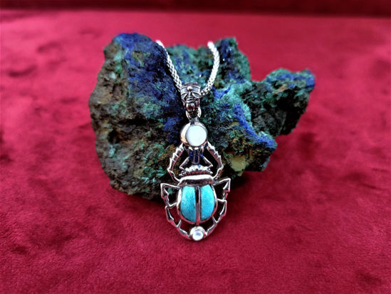 Picture of Beautiful Silver Turquoise Inlay Scarab Necklace