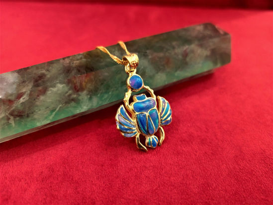 Picture of Blue Gold Opal Winged Scarab Necklace