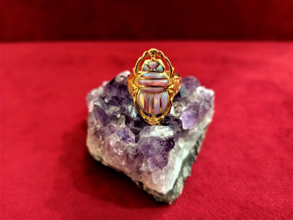 Picture of Gold Filled Silver Pink Aurora Opal Scarab Ring