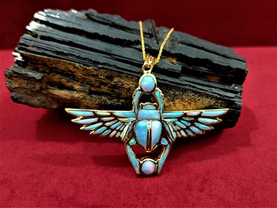 Picture of Real Gold Egyptian Winged Opal Scarab Necklace