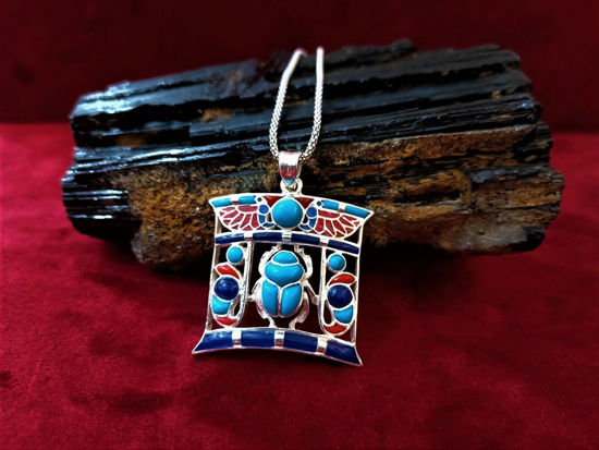 Picture of Unique Sterling Silver Winged Sun Disc Wadjet Scarab Necklace