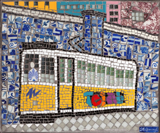 Picture of Lisbon's Iconic Portuguese Tram with graffiti in Mosaic