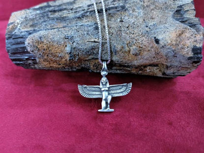 Picture of Ancient Egyptian Hand Engraved Goddess Isis Sterling Silver Necklace