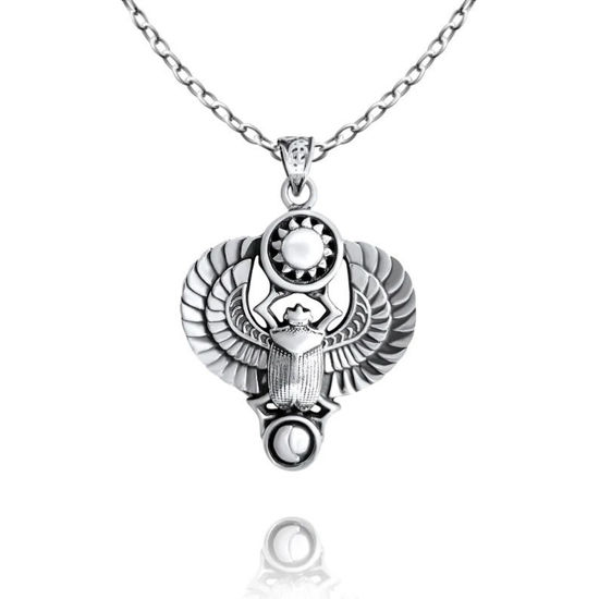 Picture of Sterling Silver Good Luck Scarab Necklace Egyptian Amulet Jewelry