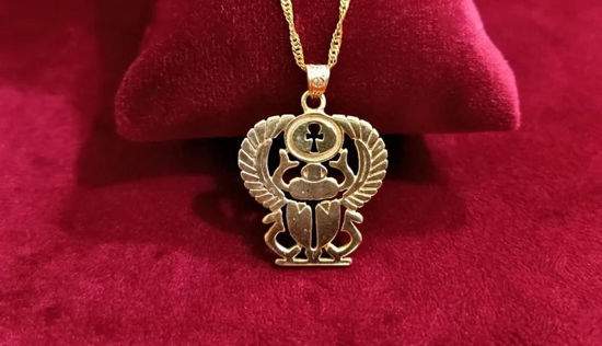 Picture of Beautiful Gold Winged Scarab Amulet Necklace