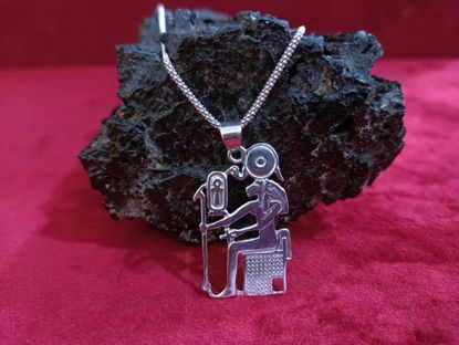 Picture of Beautiful Seated Goddess Silver Sekhmet Necklace