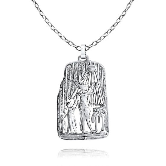 Picture of King Akhenaton Prayers Silver Necklace