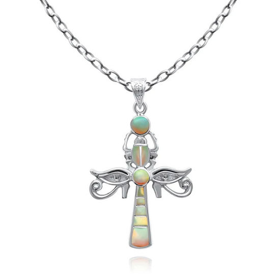 Picture of Sterling Silver Ankh Scarab Eye Of Horus Opal Necklace