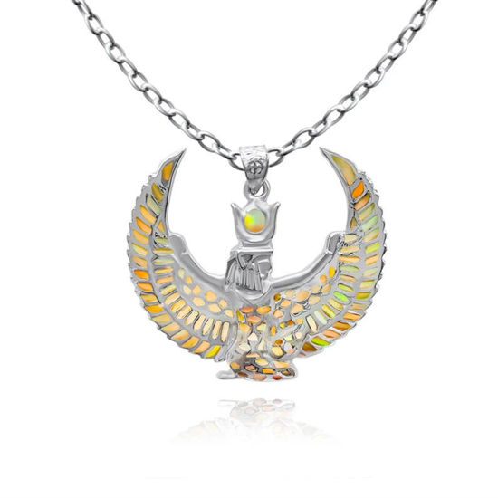 Picture of Sterling Silver Winged Opal Goddess Isis Necklace Ancient Egyptian Jewelry