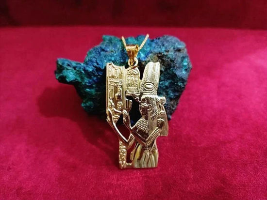 Picture of Hathor Marriage Harmony Pattern Gold Necklace, Goddess Hathor Pendant, Hathor Gold Jewelry
