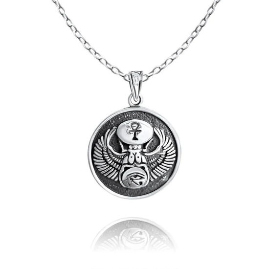 Picture of Sterling Silver Good Luck Scarab Necklace Egyptian Amulet Jewelry