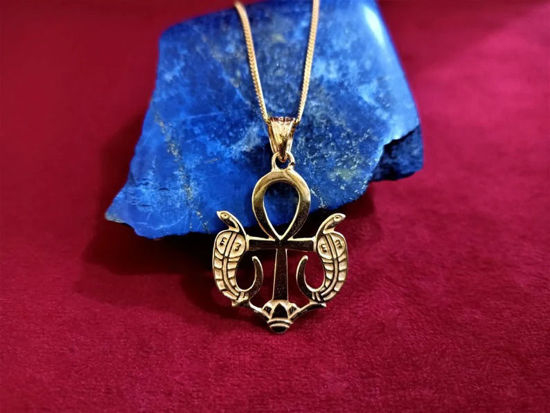 Picture of Filigree Gold Ankh Flanked By Wadjet Necklace