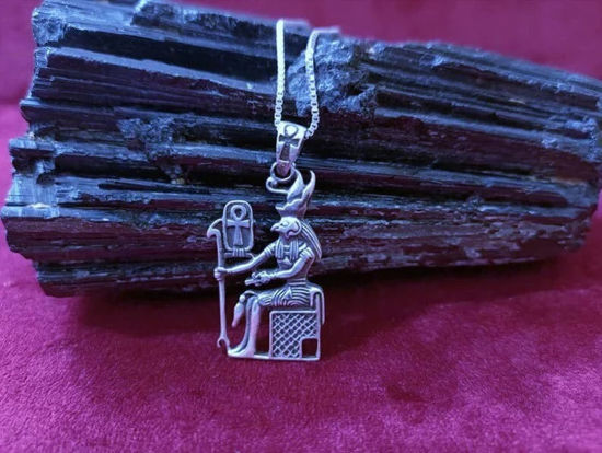 Picture of God Horus On The Throne Silver Necklace