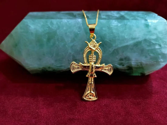 Picture of Was Scepter Horus Ankh Gold Necklace