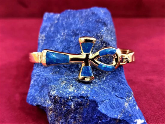 Picture of Sparkle Blue Opal Gold Ankh Bangle