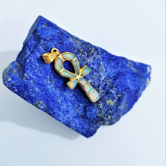 Picture of Gold Plated Key Of Life Ankh Opal Pendant