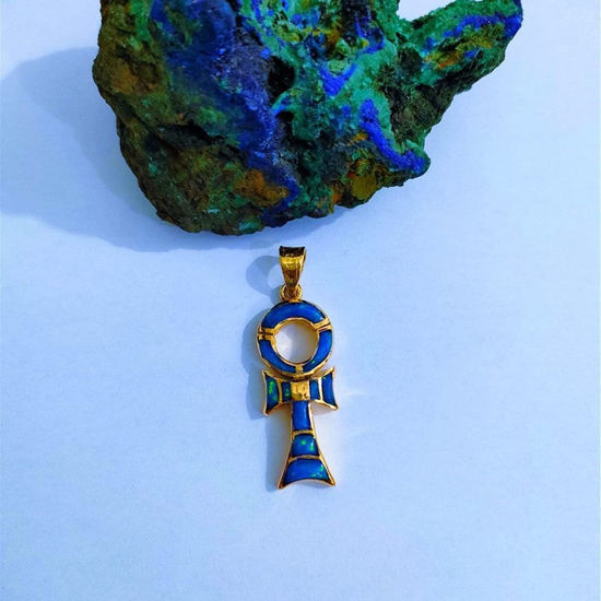 Picture of Gold Plated Key Of Life Ankh Opal Pendant