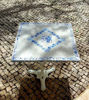 Picture of Portugal's ANGEL OF LUCK mosaic square table with blue and white antique Portuguese tile; Mosaic tile table with traditional antique tile