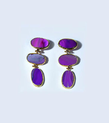 Picture of Purple Gum Drop  Earrings With Natural Stone Earrings Gold Plated Brass Earrings For Gifts