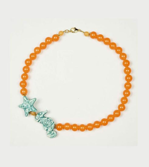 Picture of Orange jade necklace with seahorse and turquoise star