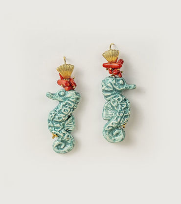 Picture of Earrings with turquoise seahorse, bamboo coral
