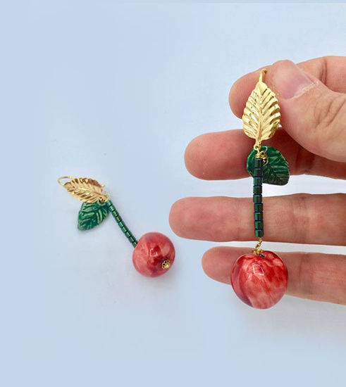 Picture of Handmade Cherry Stone Ceramic Gold-Plated Earrings