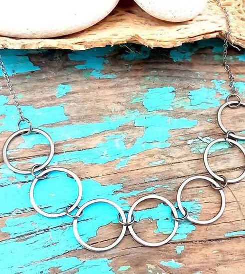 Picture of Artesan Minimalist Circles Silver Stainless Necklace, Modern Simple Minimalistic Necklace, Bright Steel Circle Necklace