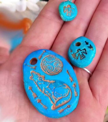 Picture of Eight Native Style Pendants, Inspired by Lakota Tribe, Native Pendants for Jewellery Making, Your own Tribal Amulet Making,Rustic Ceramic
