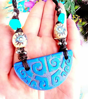 Picture of One of Kind Unique Handmade Ceramic Boho Adjustable Good vibes Necklace
