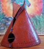 Picture of Very Big 10'' Teepee Leather Handcrafted Incense Burner⇻ Native American Style Incense ⇻ Handcrafted One of kind Teepee Statue / Burner