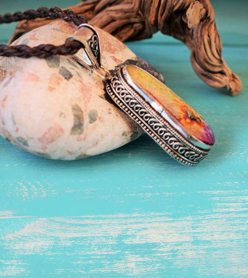 Picture of Rainbow Druzy Crystal Filigree Pendant Handwoven Macrame Cord Tribal Shamanic Unisex Natural Chakras Healing Necklace