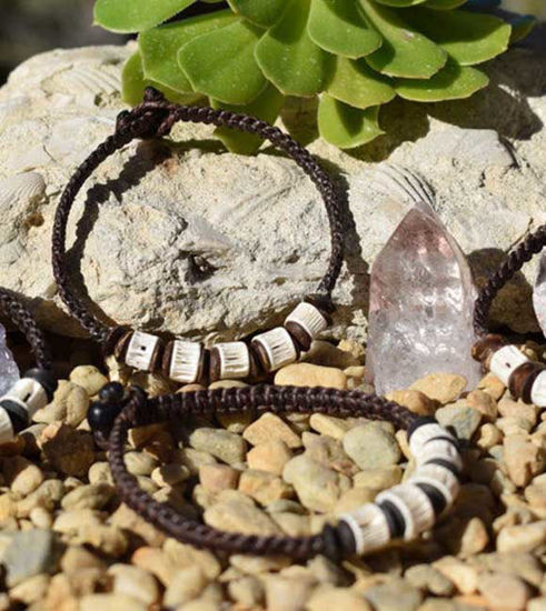 Picture of Unique Tribal Ethnic Real Fish Bone Surfer Unisex Men/Woman Hand Woven Wax Cord Bracelet - One piece