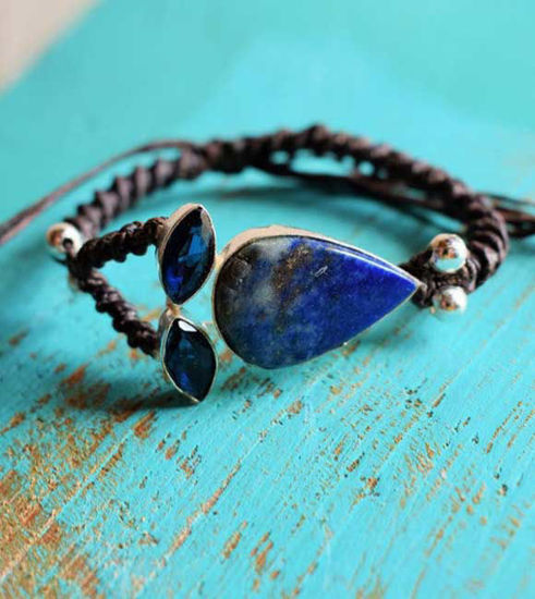Picture of Lapis Lazuli and Blue Quartz Macrame Handmade Adjustable Bracelet Reiki jewelery,Wedding jewelery, festival, Psytrance , Chakras,Healing