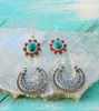 Picture of 2 PAIRS of Silver Coral Turquoise Earrings and Hoop filigree earrings inspired by ancient jhumka jewellery, jhumka earrings, boho jewellery