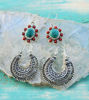 Picture of 2 PAIRS of Silver Coral Turquoise Earrings and Hoop filigree earrings inspired by ancient jhumka jewellery, jhumka earrings, boho jewellery