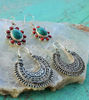 Picture of 2 PAIRS of Silver Coral Turquoise Earrings and Hoop filigree earrings inspired by ancient jhumka jewellery, jhumka earrings, boho jewellery