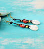 Picture of Tribal Vintage Rustic Glass, Cowrie Shell and Turquoise Amazing Design Solid Brass Beads Handmade Artesan Earrings