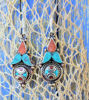 Picture of Tribal style Handmade White Brass Handmade Earrings Inspired by Tribal Jewellery Navajo Style Earrings Inlaid with Turquoise and Coral.