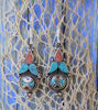 Picture of Tribal style Handmade White Brass Handmade Earrings Inspired by Tribal Jewellery Navajo Style Earrings Inlaid with Turquoise and Coral.