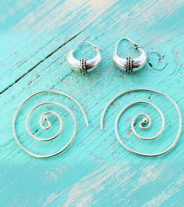 Picture of 2 PAIRS of Amazing Silver Tribal earrings ,inspired by ancient jhumka jewellery, gypsy earrings, filigree earrings, boho jewellery