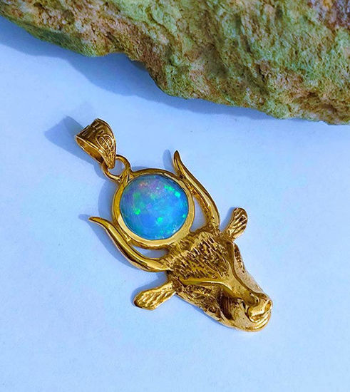Picture of Goddess Hathor Cow Head Form Gold Filled Opal Pendant
