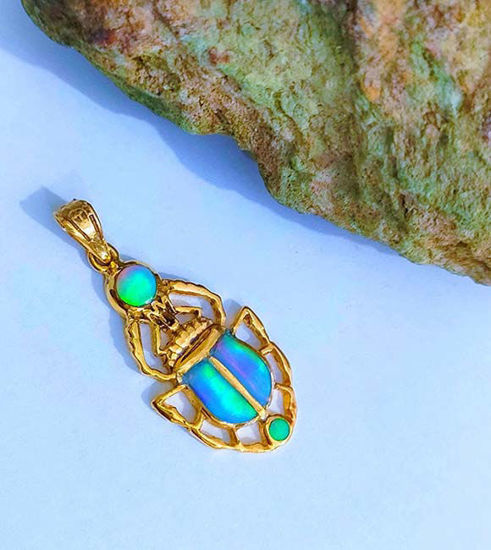 Picture of Gold Winged Royal Scarab Of Rebirth Opal Pendant