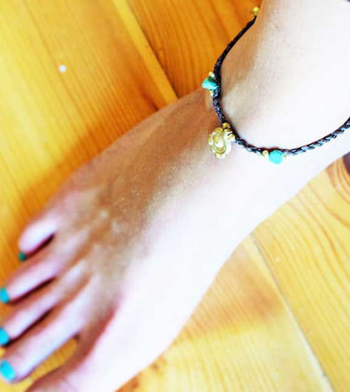Picture of Tribal Vintage Solid Brass Charms Turquoise Gemstone Handwoven Waterproof Anklet, Summer jewelry, Beach Anklet, Tribal Anklet