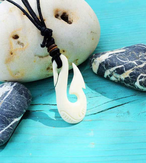 Picture of Tribal Bone Hand Carving Necklace Maori Surfer Lucky Symbol Good Luck Natural Yak Bone For Men Teenager Unisex Festival Adjustable