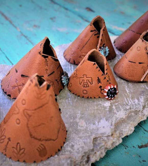 Picture of Teepee Village⇻SEVEN Genuine Leather Handcrafted Teepees ⇻ Native American Style ,Teepee home decor, Reptile Terrarium Decor, Plant Decor